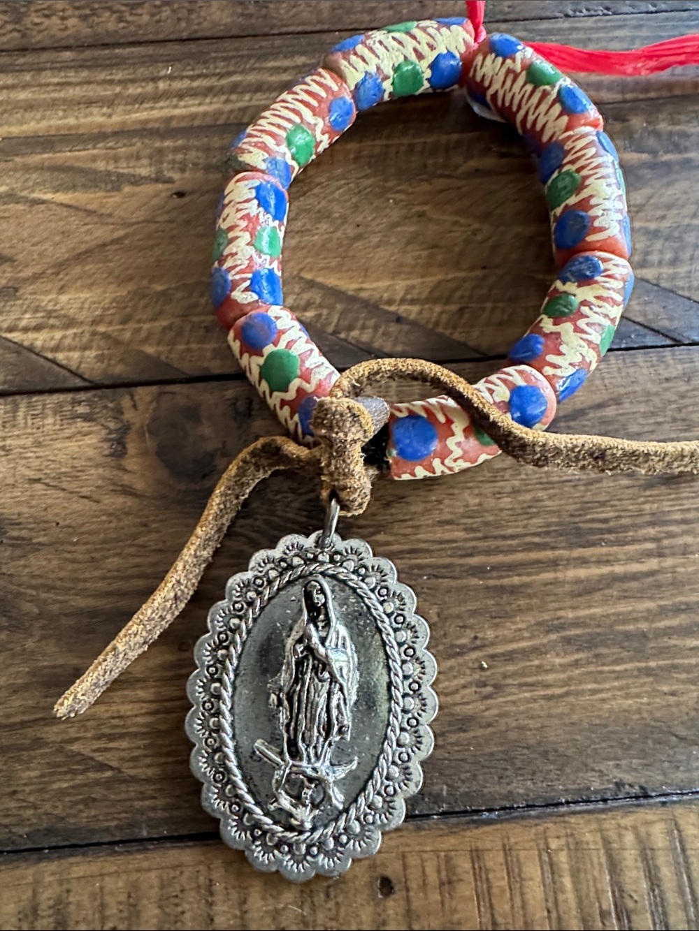 Our Lady Handcrafted Multicolor Beaded Bracelet with Religious Pendant